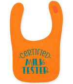Certified Milk Tester – Larkwood Baby/Toddler Bib in Orange with Teal vinyl