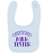 Certified Milk Tester – Larkwood Baby/Toddler Bib in Pale Blue with Purple vinyl
