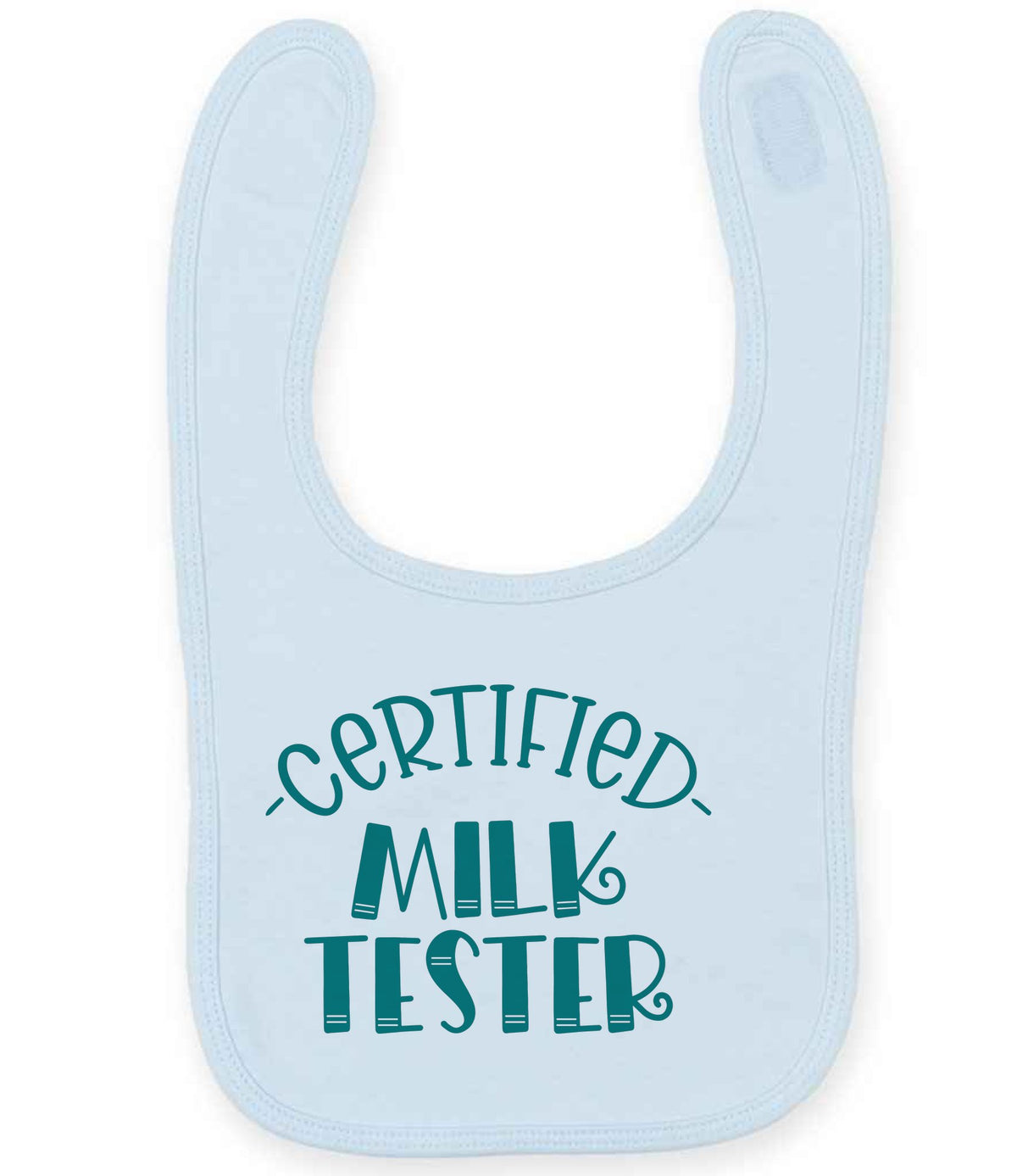 Certified Milk Tester – Larkwood Baby/Toddler Bib in Pale Blue with Teal vinyl