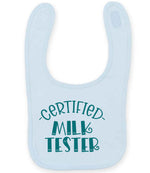 Certified Milk Tester – Larkwood Baby/Toddler Bib in Pale Blue with Teal vinyl