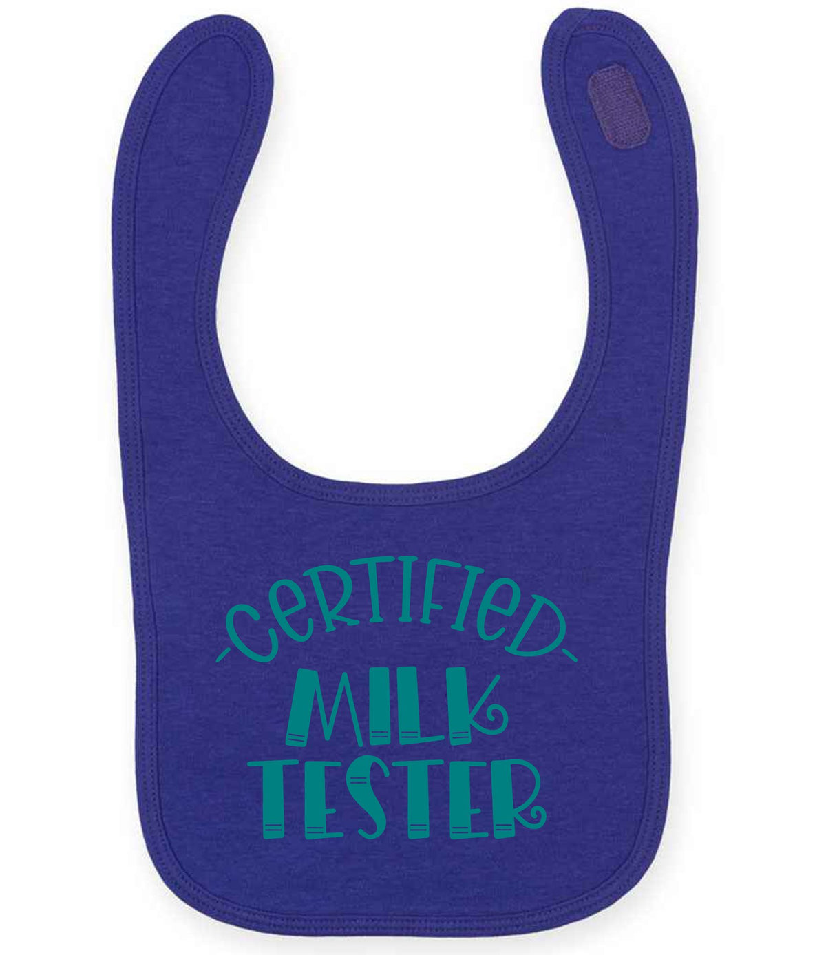 Certified Milk Tester – Larkwood Baby/Toddler Bib in Purple with Teal vinyl