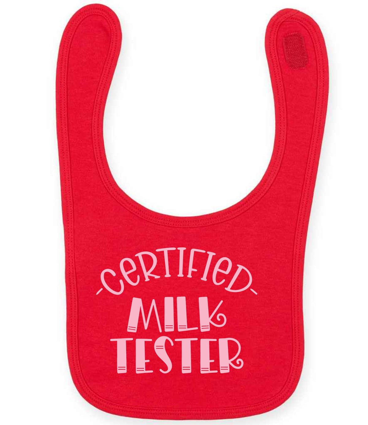 Certified Milk Tester – Larkwood Baby/Toddler Bib in Red with Baby Pink vinyl