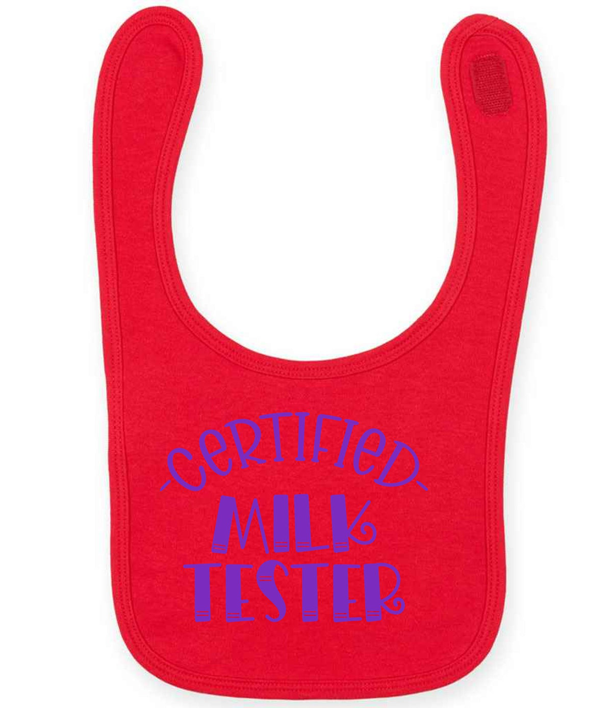 Certified Milk Tester – Larkwood Baby/Toddler Bib in Red with Purple vinyl