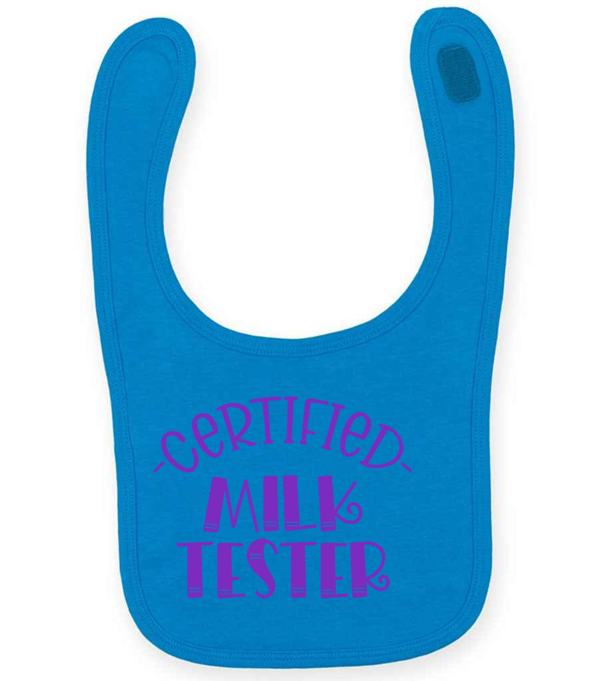 Certified Milk Tester – Larkwood Baby/Toddler Bib in Sapphire Blue with Purple vinyl