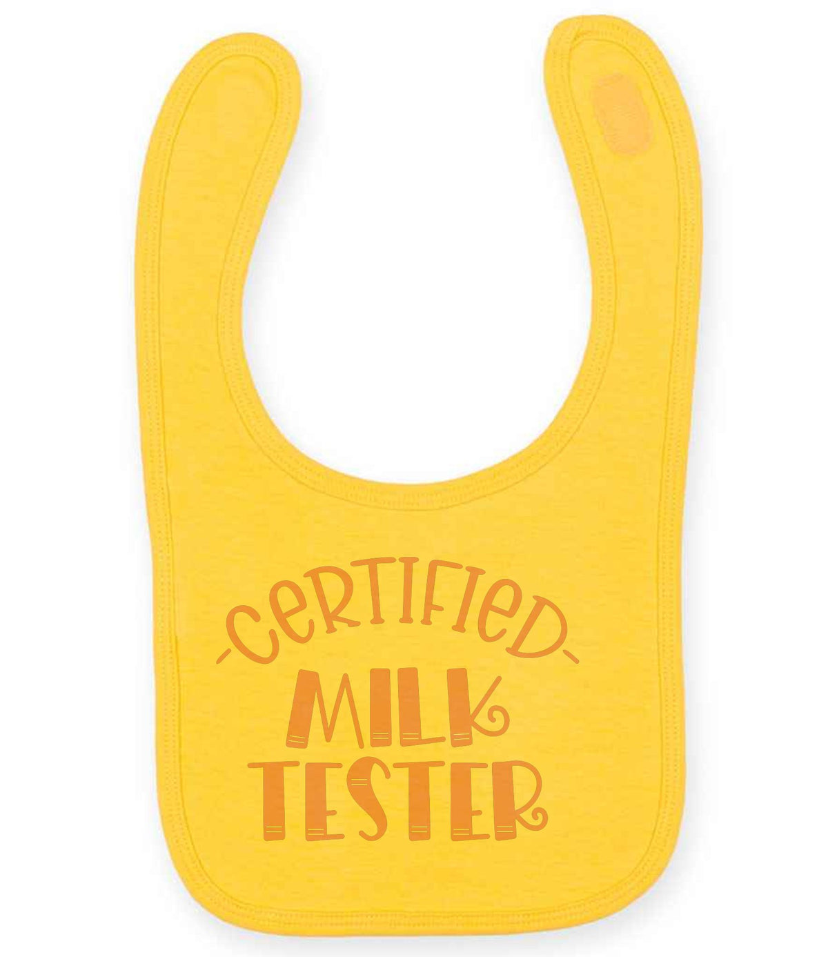 Certified Milk Tester – Larkwood Baby/Toddler Bib in Sunflower with Baby Pink vinyl