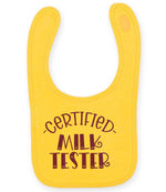 Certified Milk Tester – Larkwood Baby/Toddler Bib in Sunflower with Purple vinyl