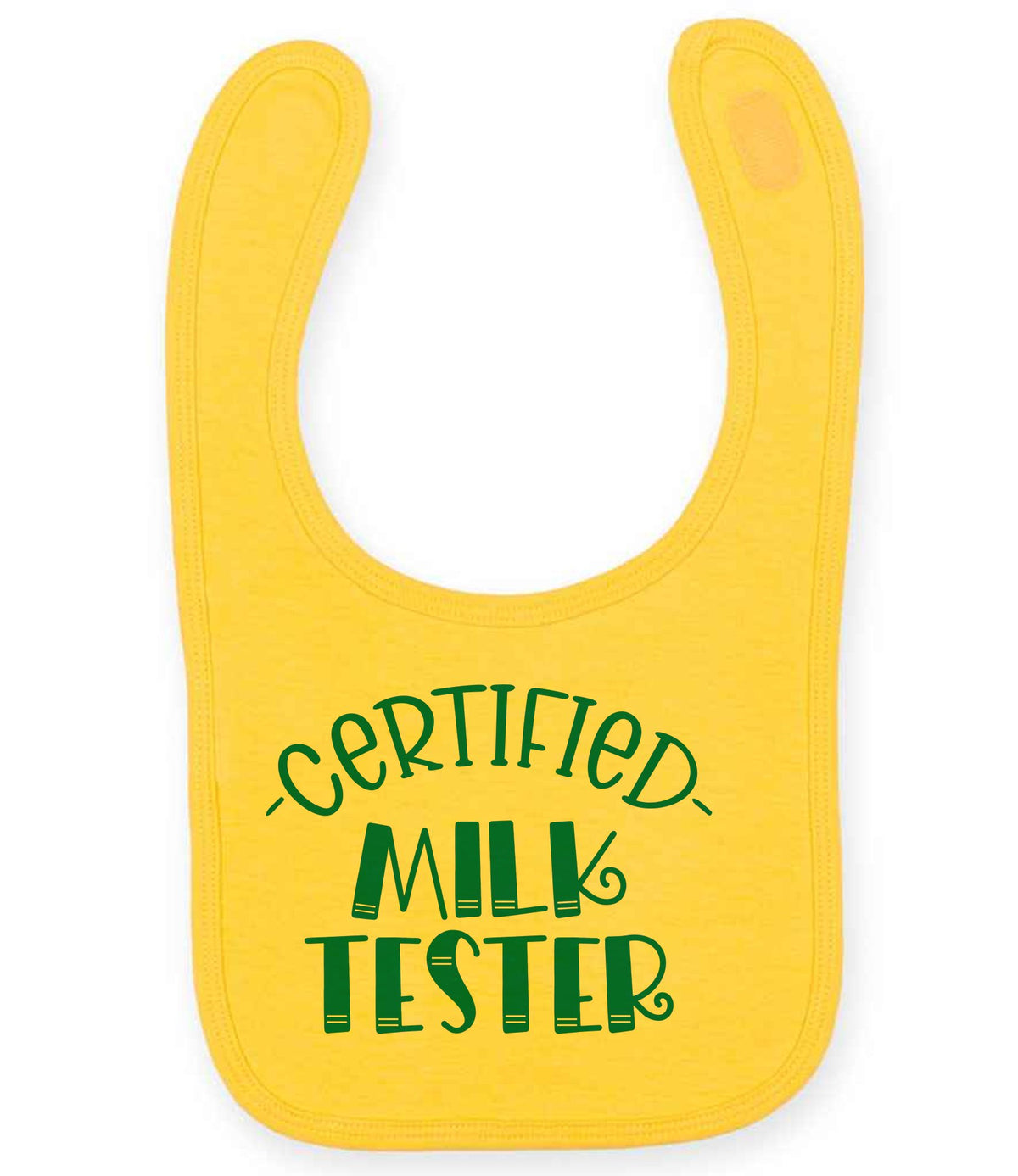 Certified Milk Tester – Larkwood Baby/Toddler Bib in Sunflower with Teal vinyl
