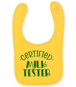 Certified Milk Tester – Larkwood Baby/Toddler Bib in Sunflower with Teal vinyl