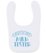 Certified Milk Tester – Larkwood Baby/Toddler Bib in White with Baby Blue vinyl