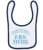 Certified Milk Tester – Larkwood Baby/Toddler Bib in White/Navy with Baby Blue vinyl
