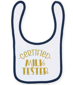 Certified Milk Tester – Larkwood Baby/Toddler Bib in White/Navy with Gold vinyl