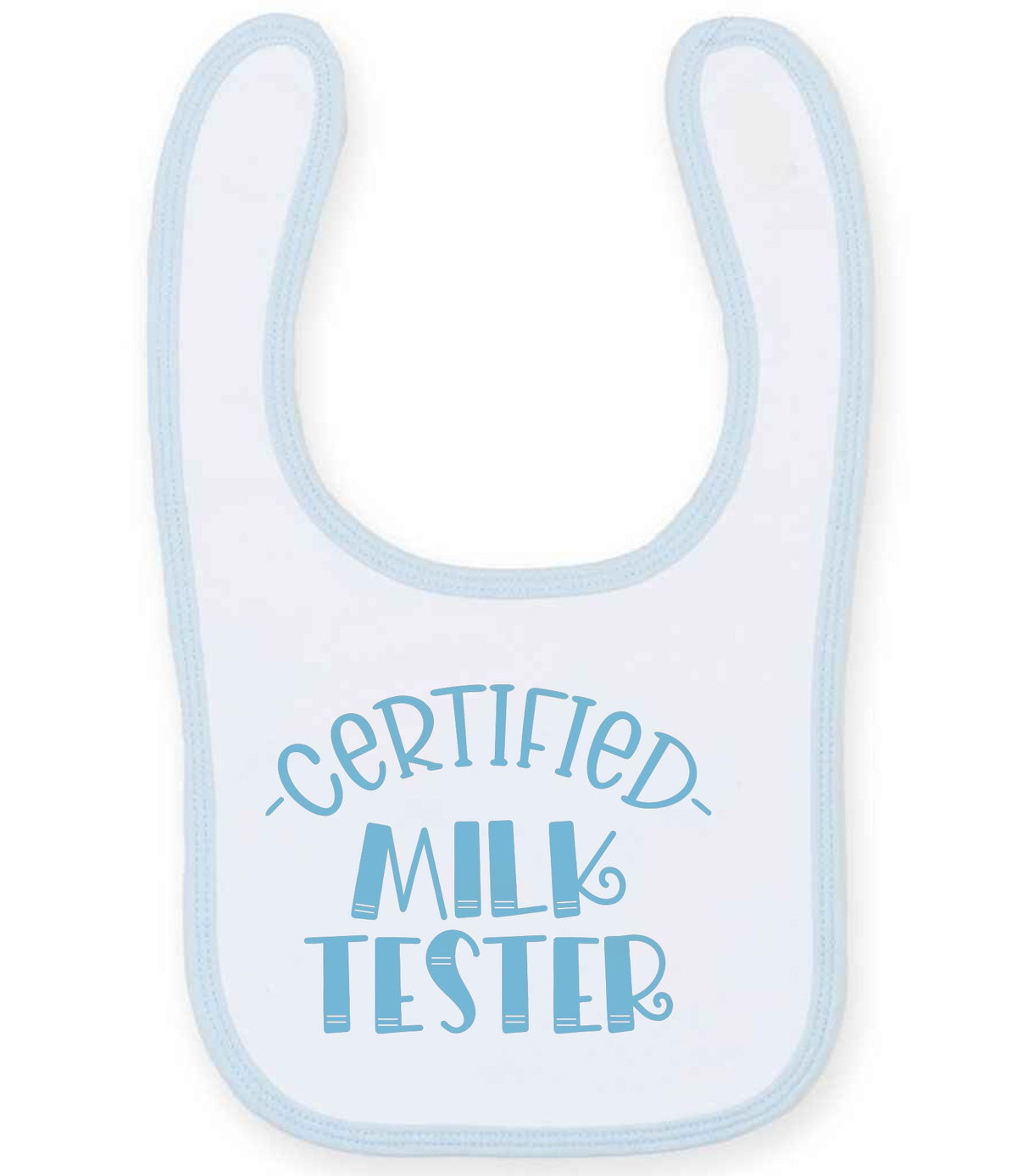 Certified Milk Tester – Larkwood Baby/Toddler Bib in White/Pale Blue with Baby Blue vinyl