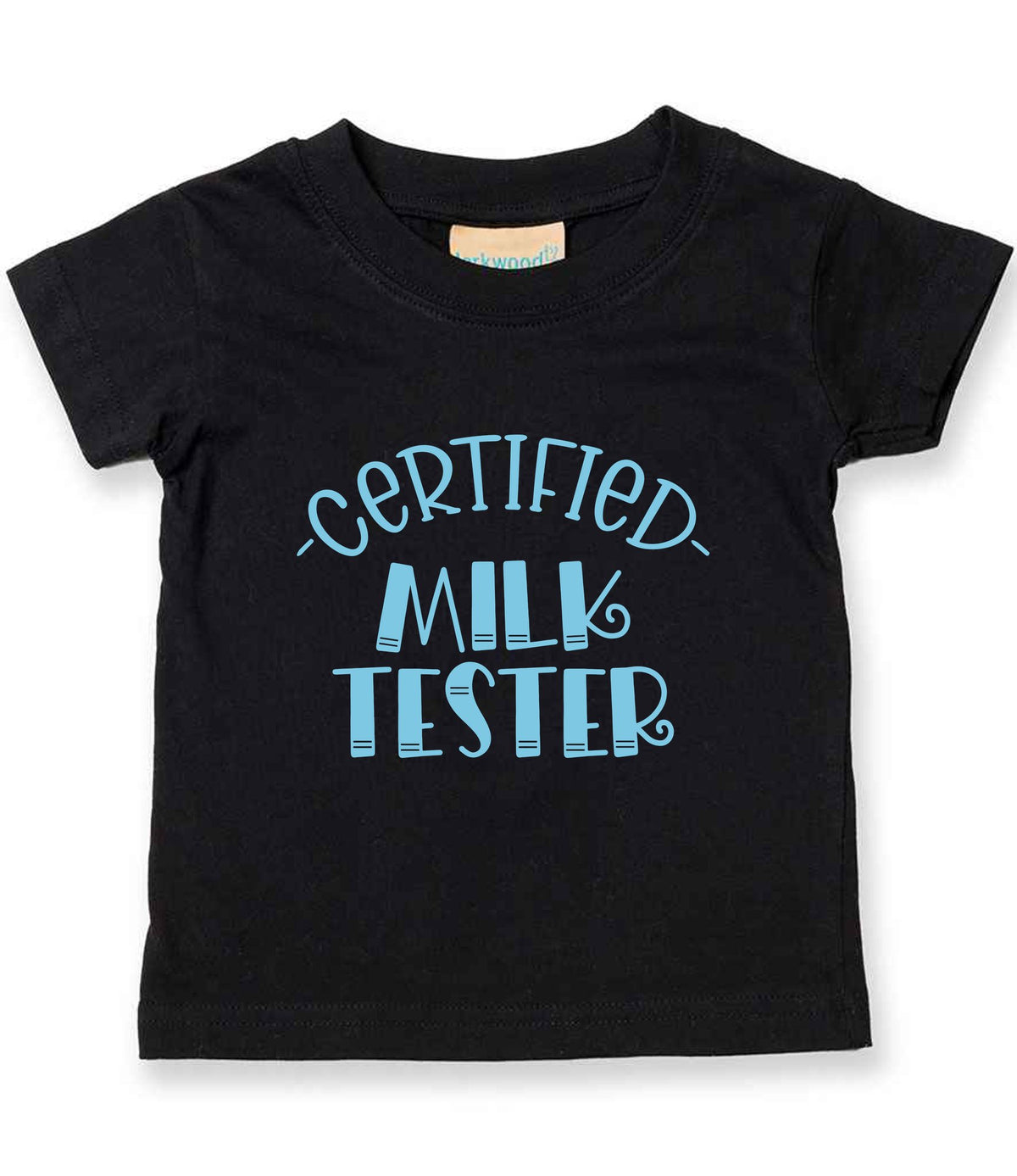 Certified Milk Tester – Baby T-Shirt in Black with Baby Blue vinyl