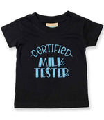 Certified Milk Tester – Baby T-Shirt in Black with Baby Blue vinyl