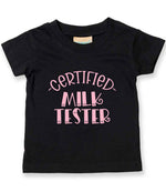 Certified Milk Tester – Baby T-Shirt in Black with Baby Pink vinyl