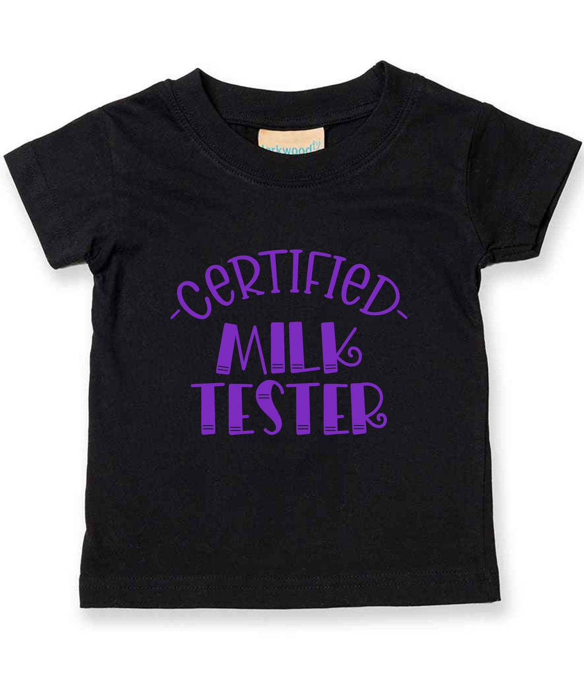 Certified Milk Tester – Baby T-Shirt in Black with Purple vinyl