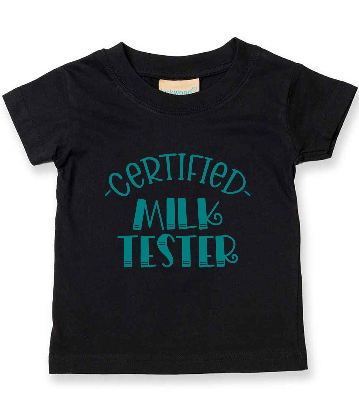 Certified Milk Tester – Baby T-Shirt in Black with Teal vinyl