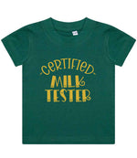 Certified Milk Tester – Baby T-Shirt in Bottle Green with Gold vinyl