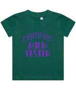 Certified Milk Tester – Baby T-Shirt in Bottle Green with Purple vinyl