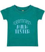 Certified Milk Tester – Baby T-Shirt in Jade with Baby Blue vinyl