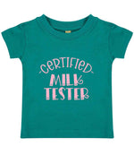 Certified Milk Tester – Baby T-Shirt in Jade with Baby Pink vinyl