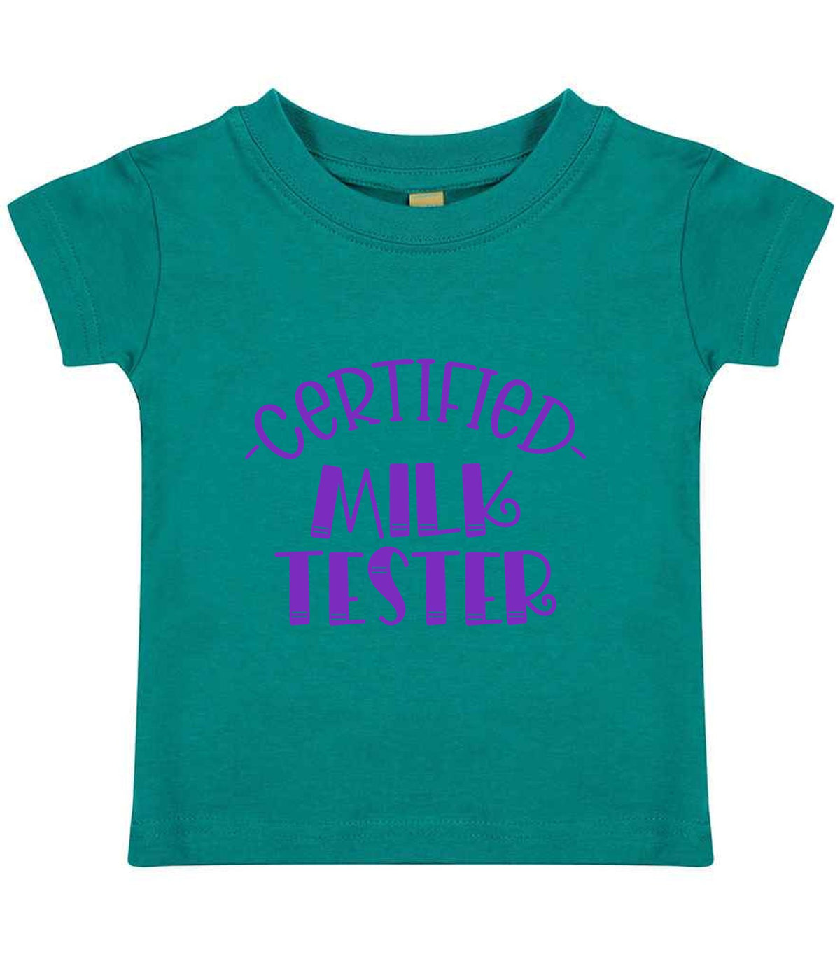 Certified Milk Tester – Baby T-Shirt in Jade with Purple vinyl