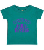 Certified Milk Tester – Baby T-Shirt in Jade with Purple vinyl