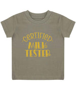 Certified Milk Tester – Baby T-Shirt in Khaki with Gold vinyl