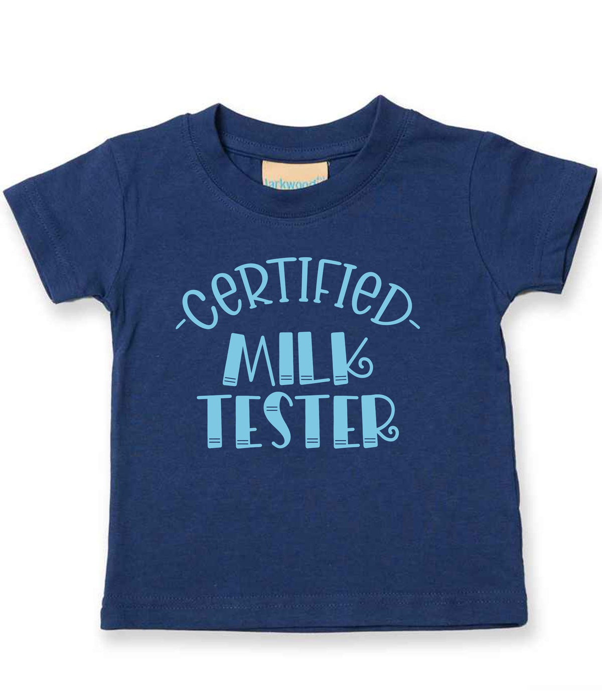 Certified Milk Tester – Baby T-Shirt in Navy with Baby Blue vinyl