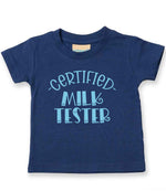 Certified Milk Tester – Baby T-Shirt in Navy with Baby Blue vinyl
