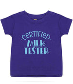 Certified Milk Tester – Baby T-Shirt in Purple with Baby Blue vinyl
