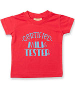 Certified Milk Tester – Baby T-Shirt in Red with Baby Blue vinyl