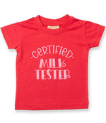 Certified Milk Tester – Baby T-Shirt in Red with Baby Pink vinyl