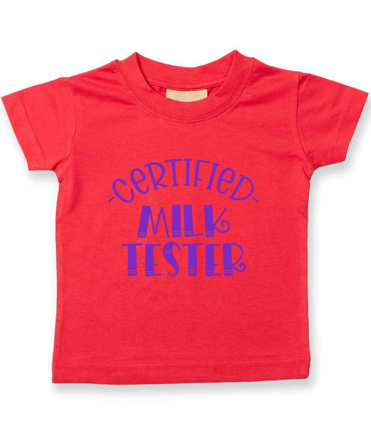 Certified Milk Tester – Baby T-Shirt in Red with Purple vinyl