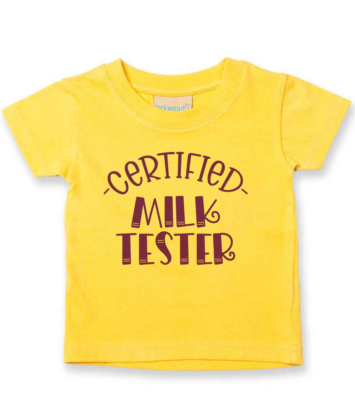 Certified Milk Tester – Baby T-Shirt in Sunflower with Purple vinyl