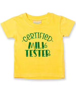 Certified Milk Tester – Baby T-Shirt in Sunflower with Teal vinyl