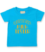 Certified Milk Tester – Baby T-Shirt in Turquoise Blue with Gold vinyl