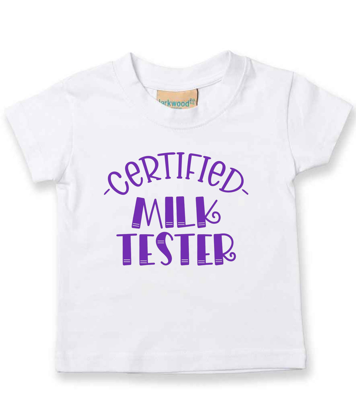 Certified Milk Tester – Baby T-Shirt in White with Purple vinyl
