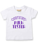 Certified Milk Tester – Baby T-Shirt in White with Purple vinyl