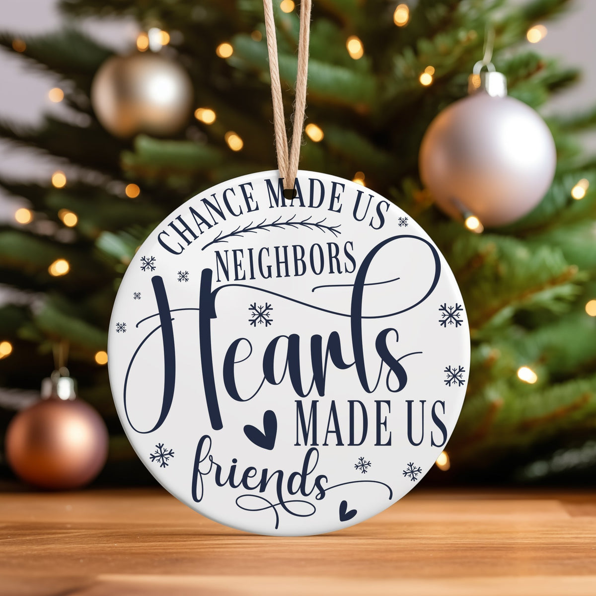 CHANCE MADE US NEIGHBORS Hearts MADE US Friends – Ceramic Hanging Decoration in Standard with Navy vinyl