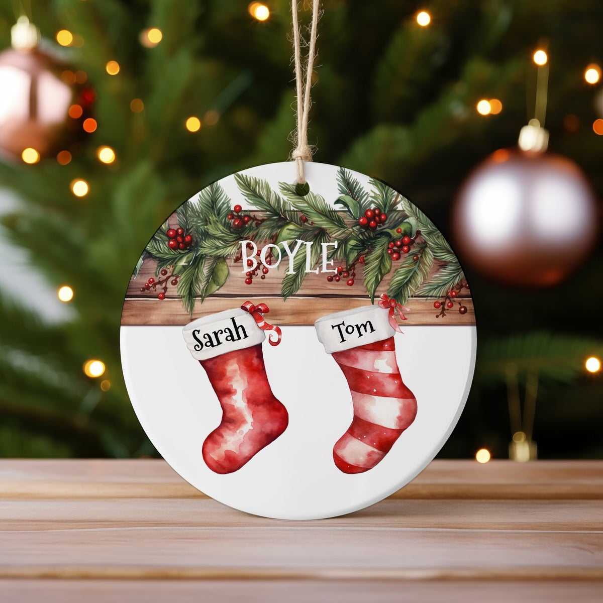 Christmas Decoration 2 Stocking – Ceramic Hanging Decoration, personalised with your own text