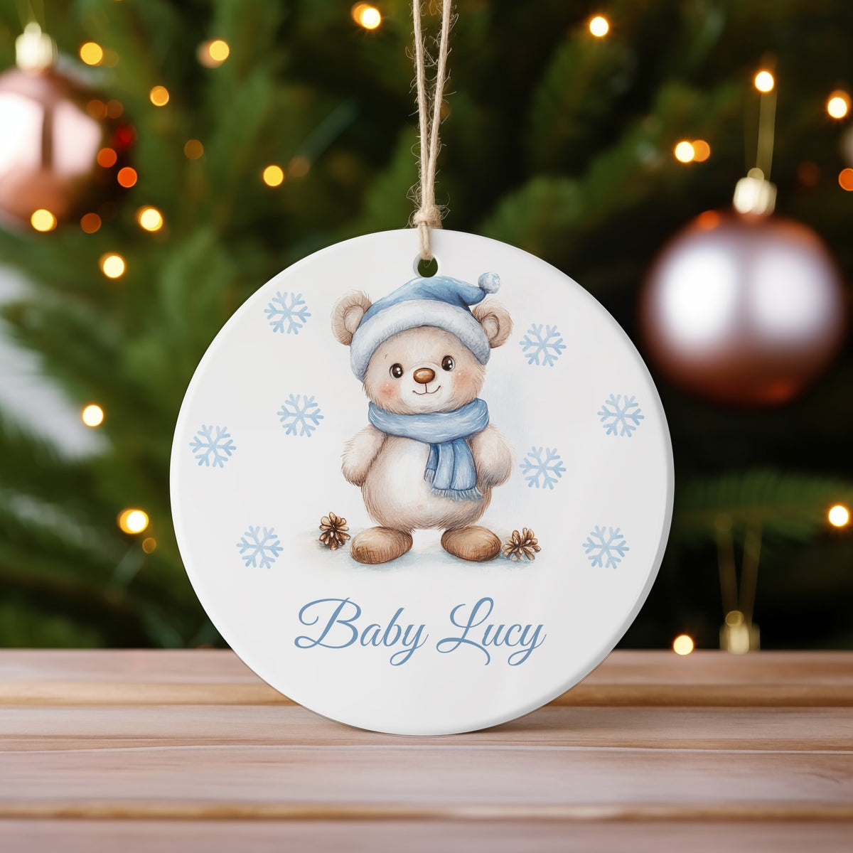 Christmas Decoration Teddy – Ceramic Hanging Decoration, personalised with your own text