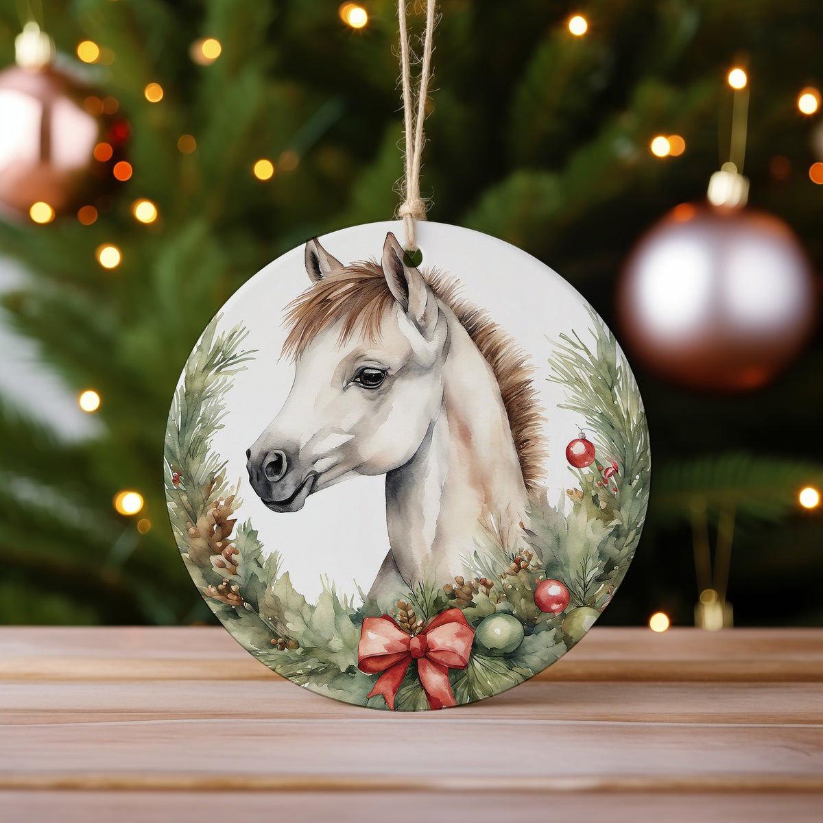 Christmas Pony Wreath ceramic hanging decoration in standard