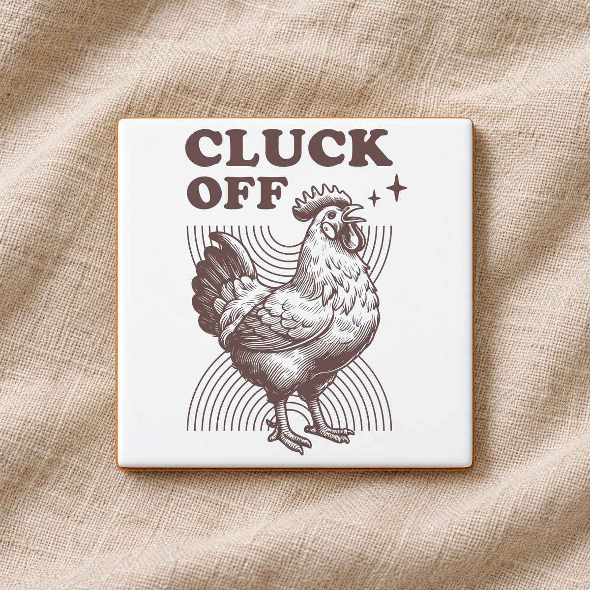 Cluck Off ceramic coaster in white