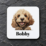 Customisable Cockapoo Dog Portrait – Coaster, personalised with your own text