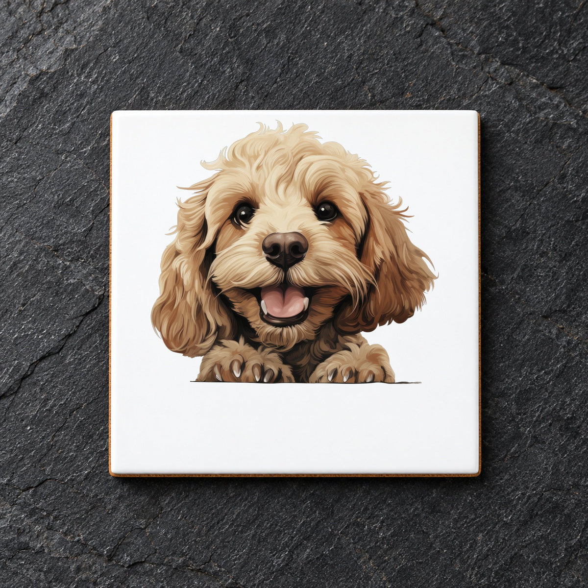 Cockapoo Dog Portrait ceramic coaster in white