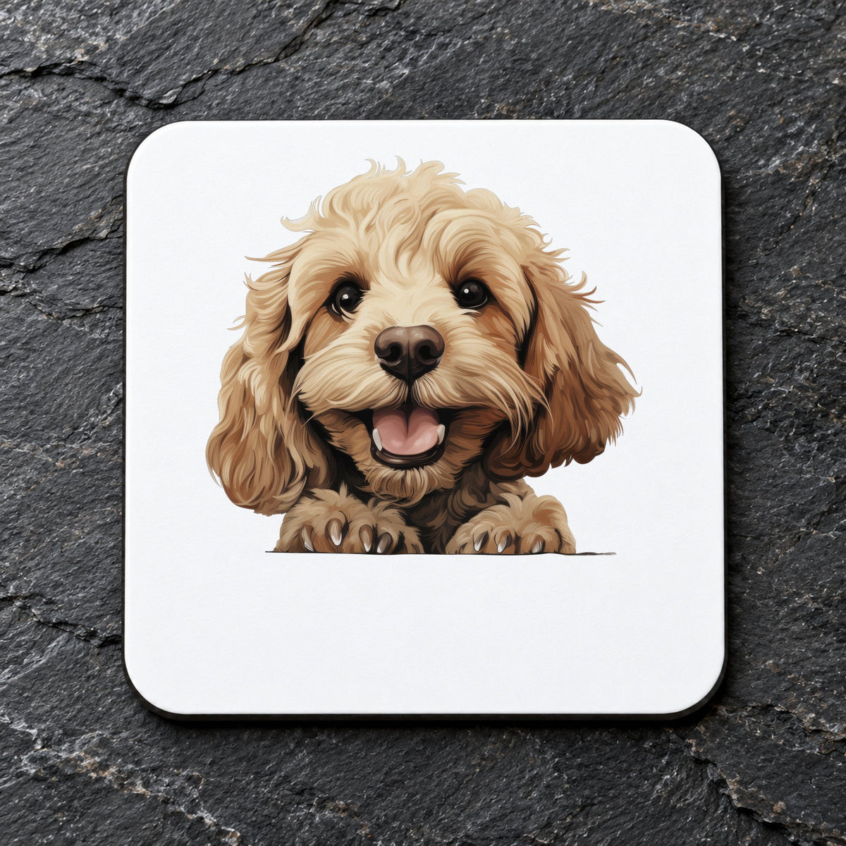 Cockapoo Dog Portrait coaster in white