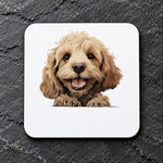 Cockapoo Dog Portrait coaster in white