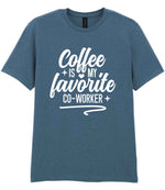T-shirt piece of the Coffee Is My Favourite Co-worker Matching Set: Mug, Coaster & T-shirt in Indigo