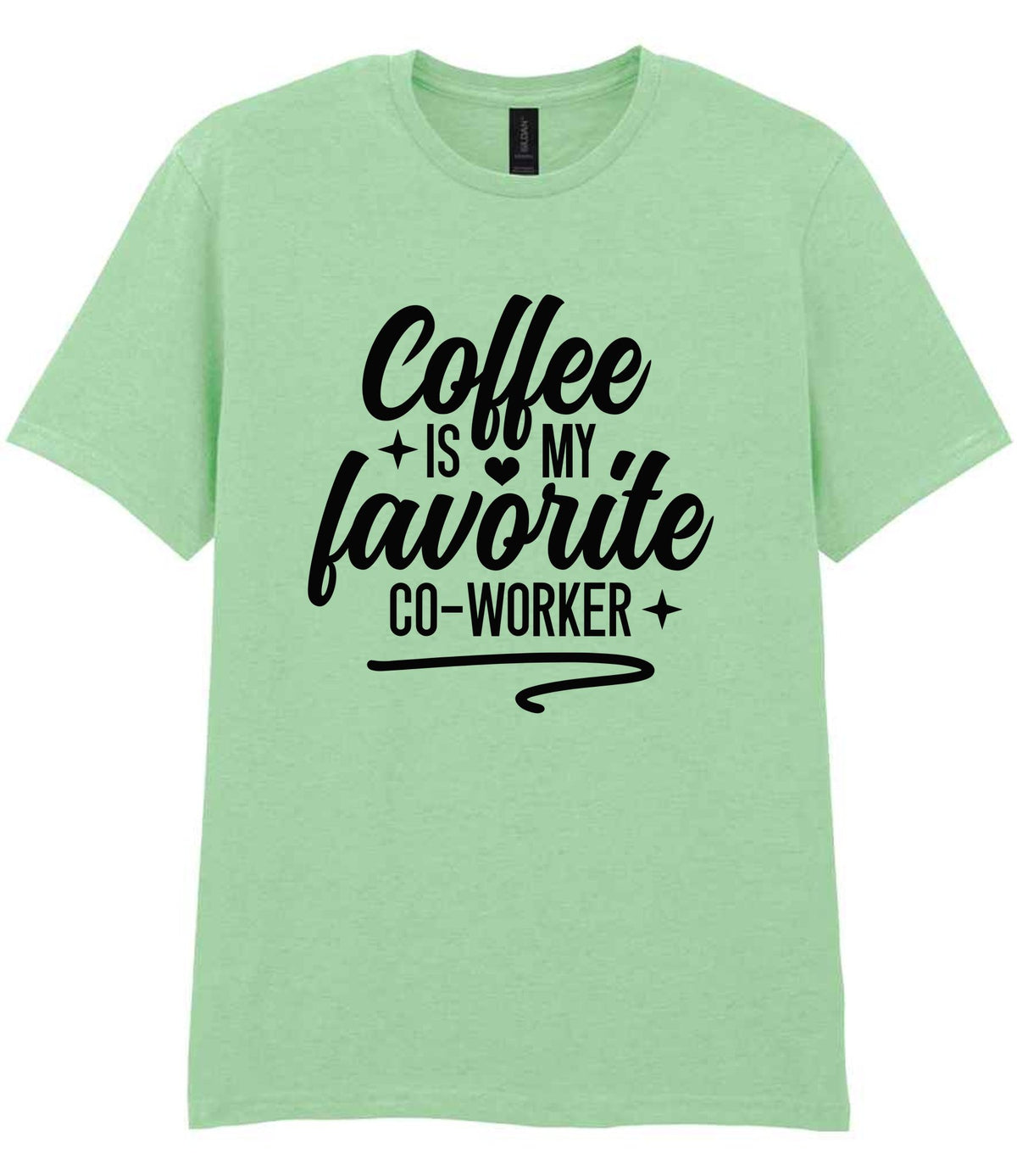 T-shirt piece of the Coffee Is My Favourite Co-worker Matching Set: Mug, Coaster & T-shirt in Mint